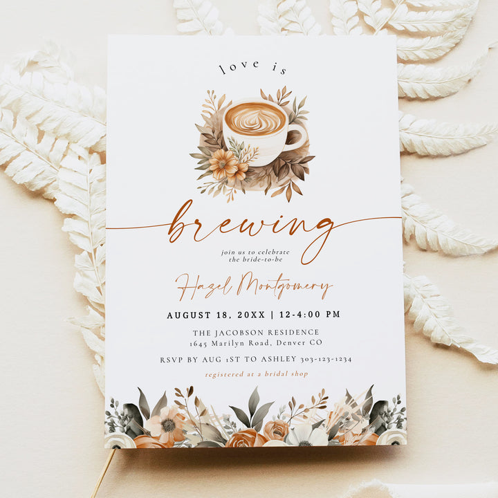 HAZEL Love is Brewing Coffee Bridal Shower Invitation Template