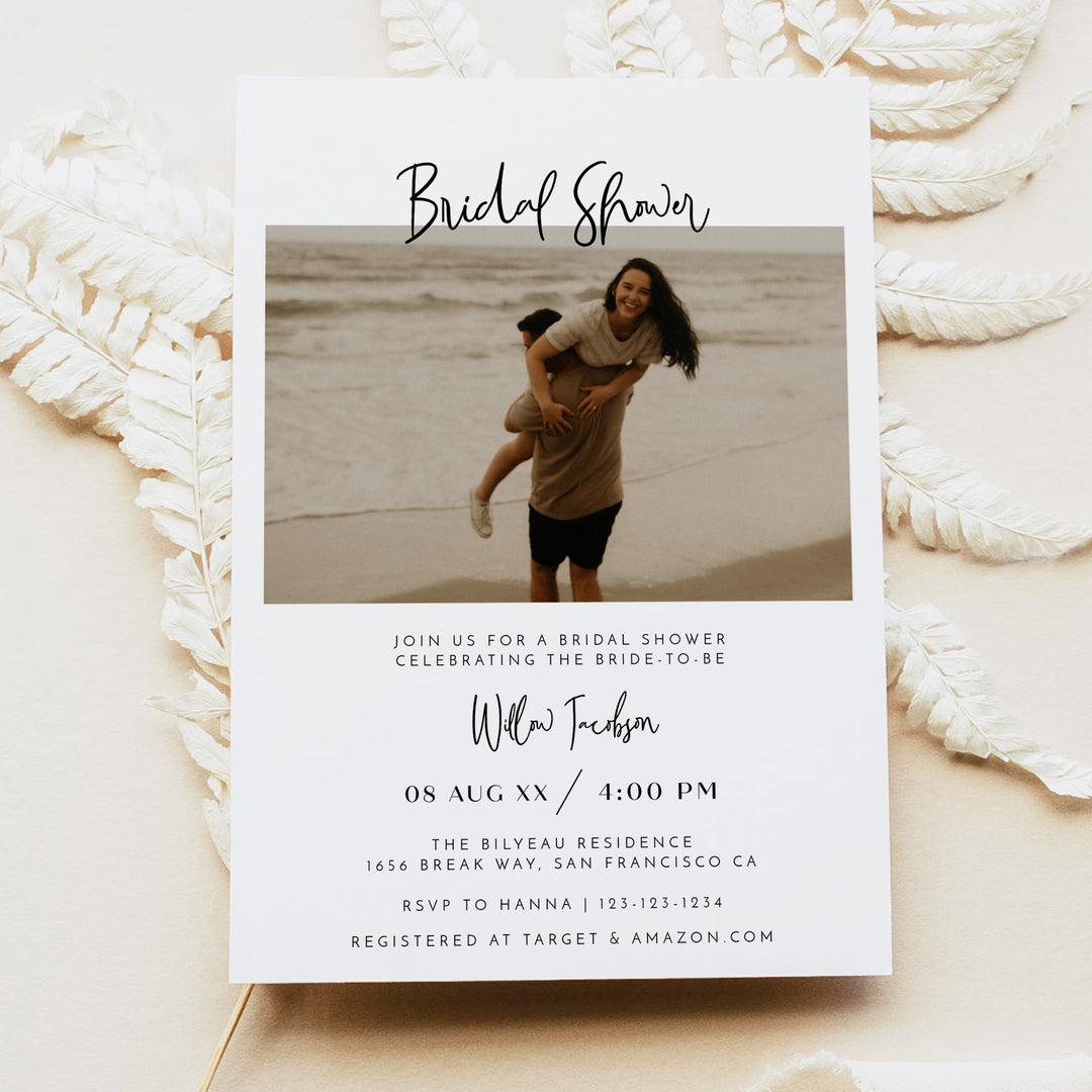 WILLOW Simple Boho Photo Bridal Shower Invitation