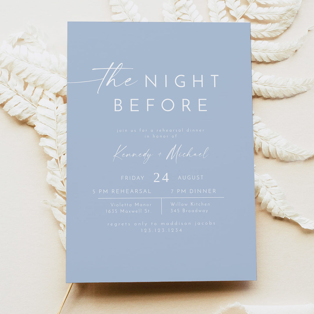 KENNEDY The Night Before Sky Blue Wedding Rehearsal Dinner Invitation