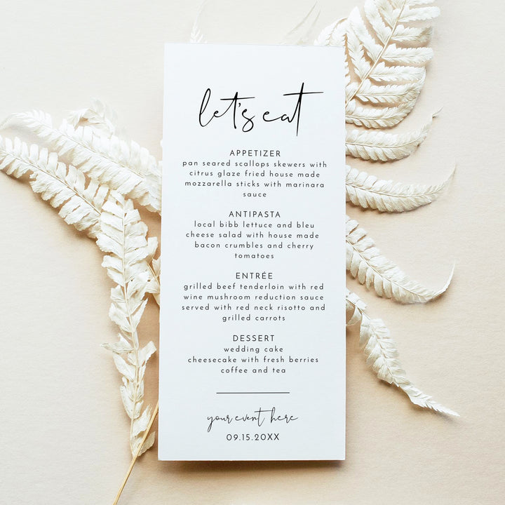 ADELLA Modern Let's Eat Wedding Menu Cards