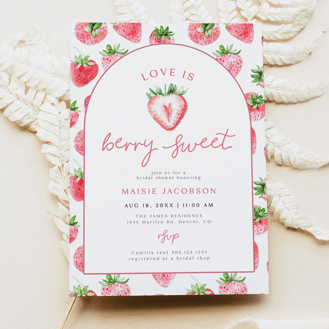 MAISIE Love is Berry Sweet Cute Strawberry Bridal Brunch Invitation