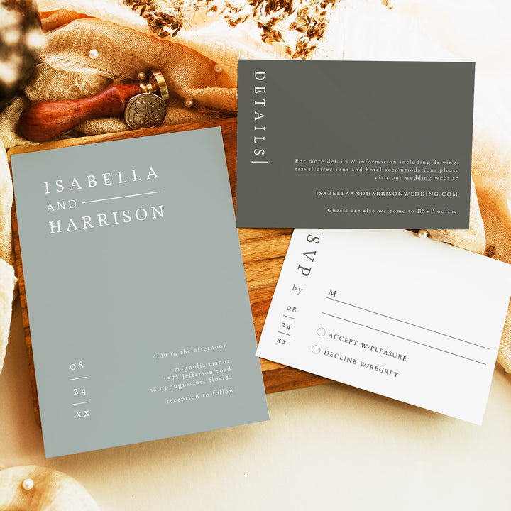 NINA Sage Green Luxury Wedding Invitation Suite with Photo