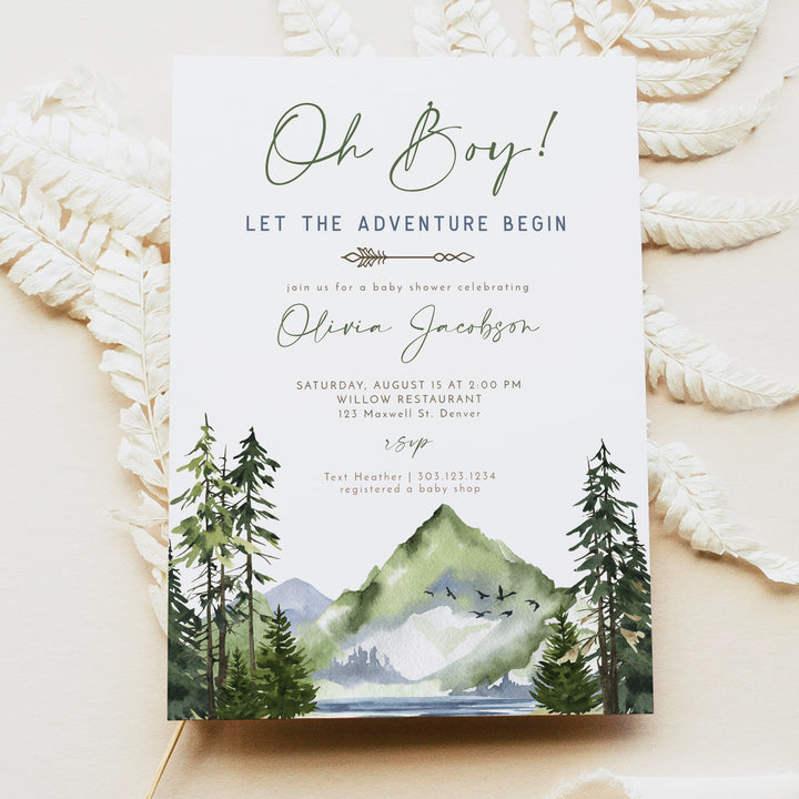 FINN Mountain Adventure Baby Shower Invitation