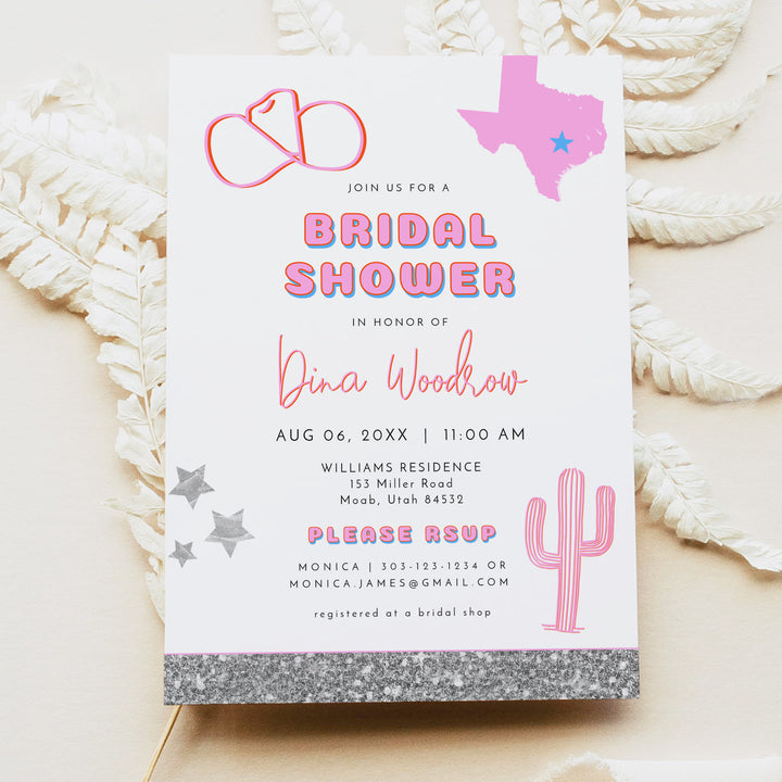 DINA Retro Space Cowgirl Texas Bridal Shower Invitation with Photo