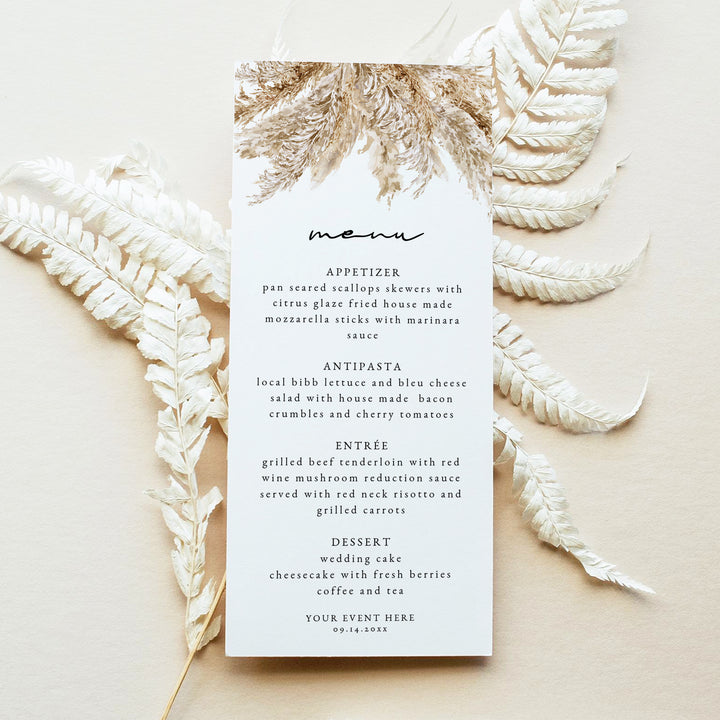 CIERA Modern Boho Pampas Grass Desert Menu Card