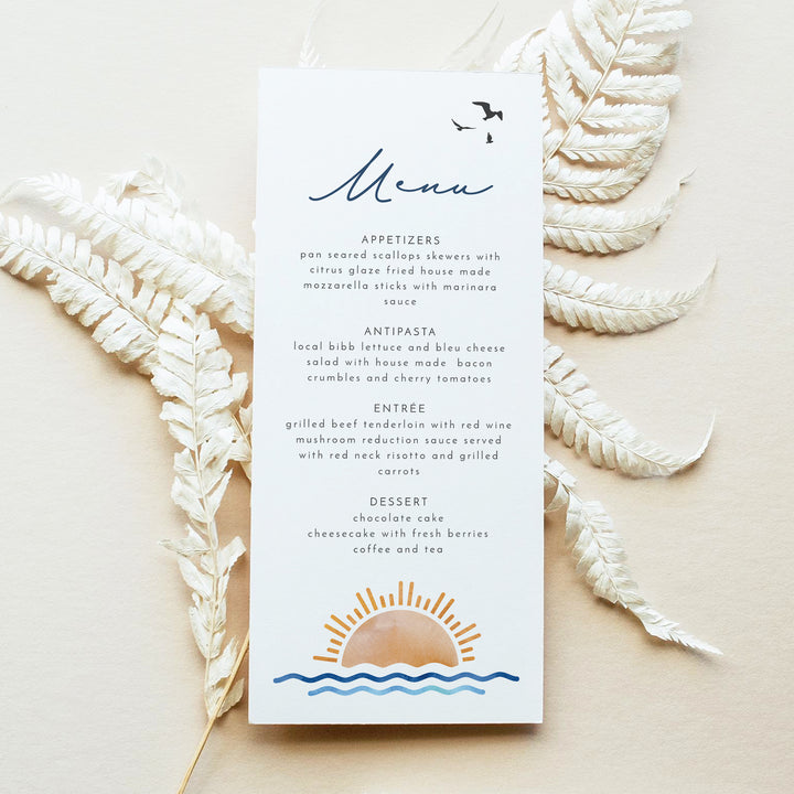 OCEANSIDE Tropical Sunset Ocean Beach Menu Cards