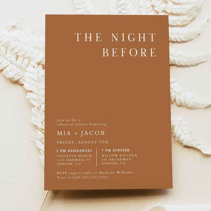MIA The Night Before Minimalist Wedding Rehearsal Dinner Invitation