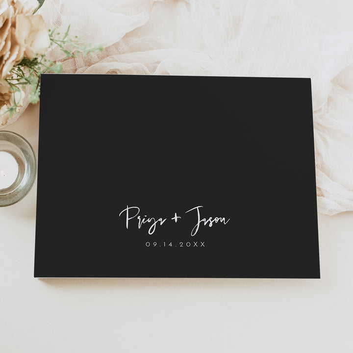 PRIYA Modern Edgy Script Guest Book for Black Tie Wedding
