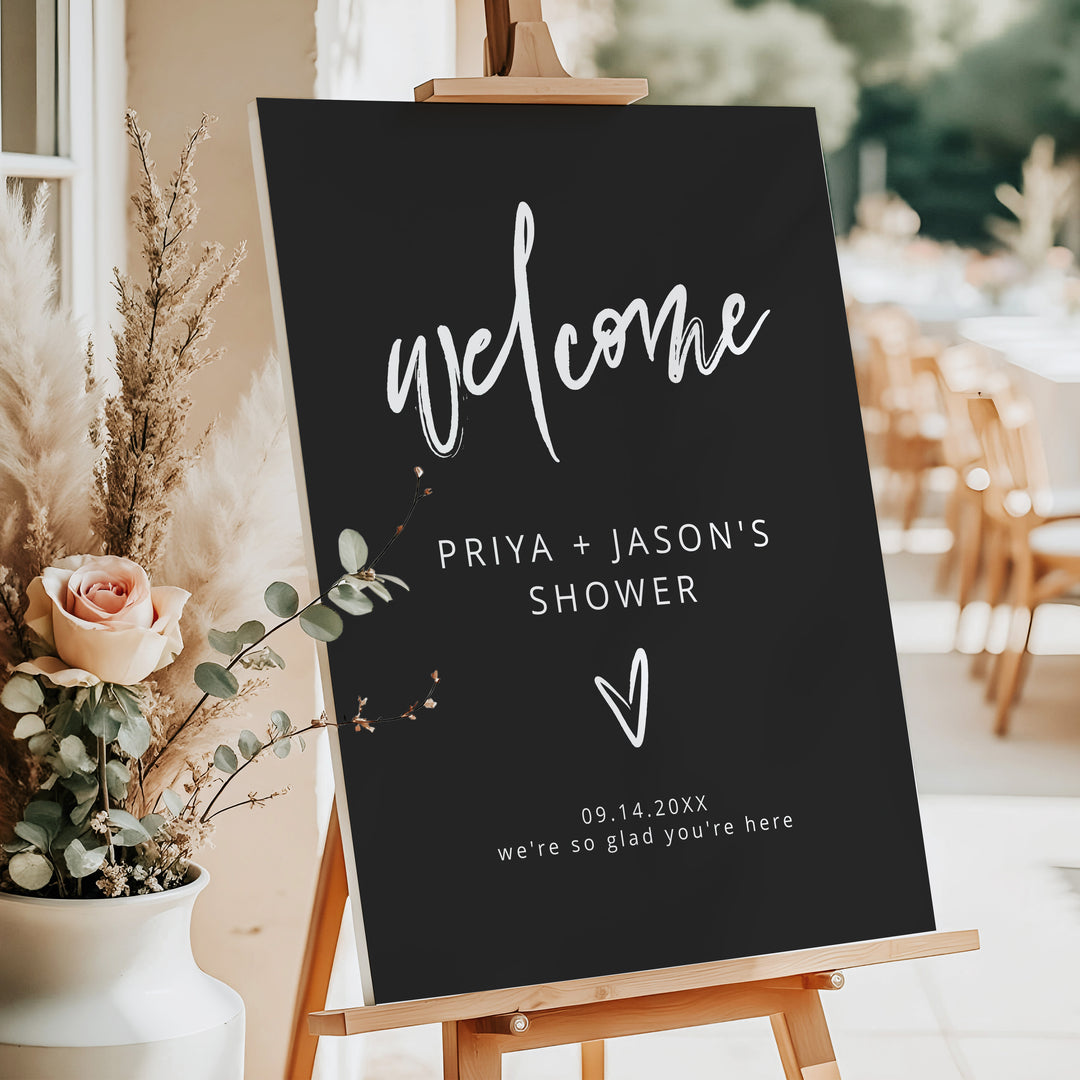 PRIYA Modern Edgy Script Couples Shower Welcome Sign