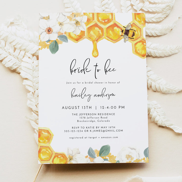 ROMY Bride to Bee Watercolor Bridal Shower Invitation
