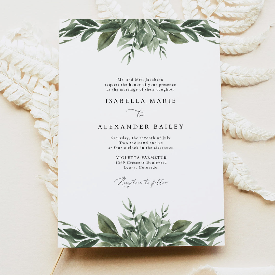LANA Olive Green Boho Greenery Wedding Invitations