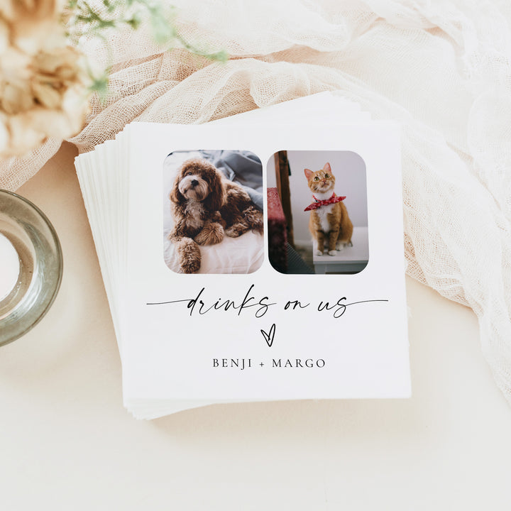 BLAIR Drinks On Us Custom Pet Photo Napkins for Wedding
