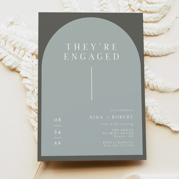 NINA They're Engaged Olive Green Boho Engagement Party Invitations
