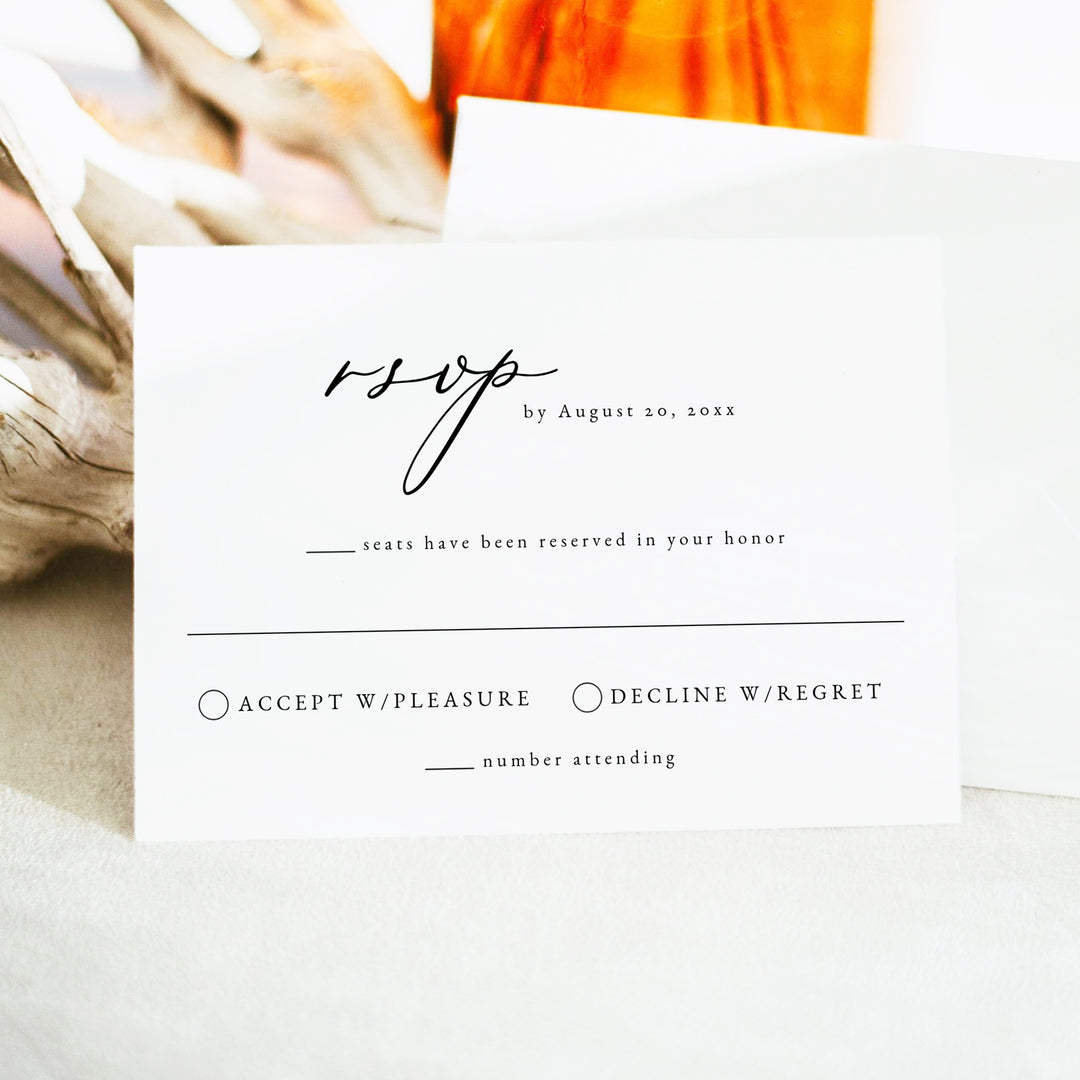 CLOVER Boho Script Wedding RSVP Card with Envelopes