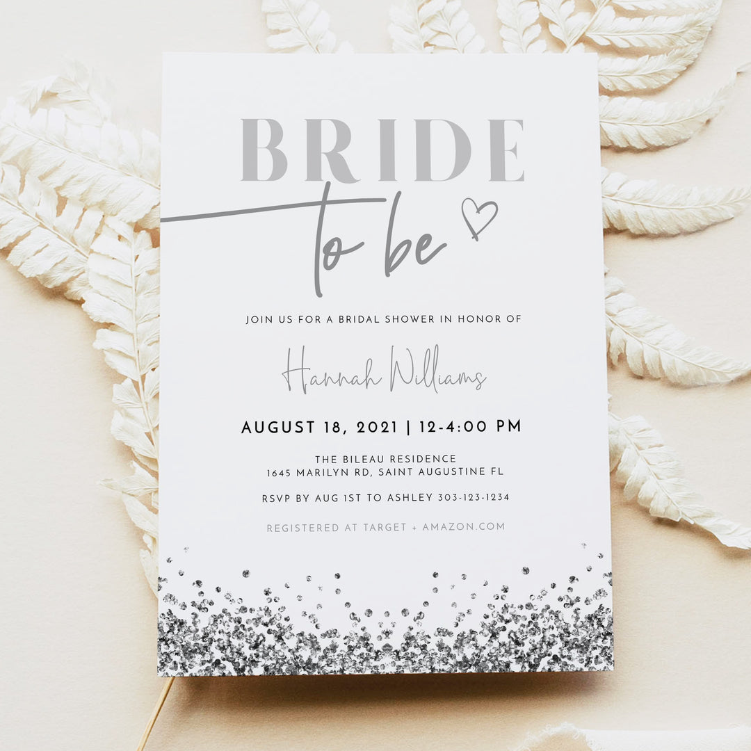 REGINA Modern Silver Glitter Bride To Be Bridal Shower Photo Invitation