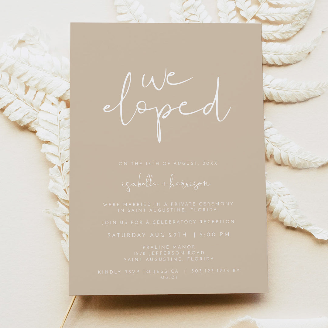 INDIE We Eloped Modern Taupe Boho Elopement Announcement Invitation
