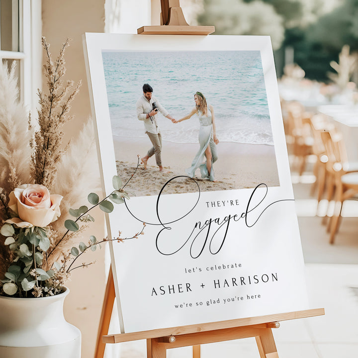 ASHER Elegant They're Engaged Photo Engagement Party Sign