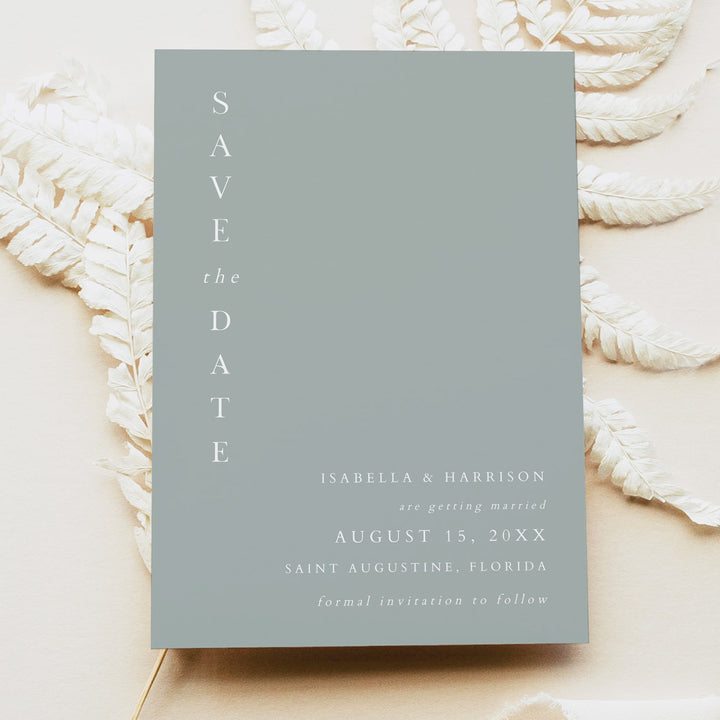 NINA Minimalist Sage Green Wedding Photo Save the Date Cards
