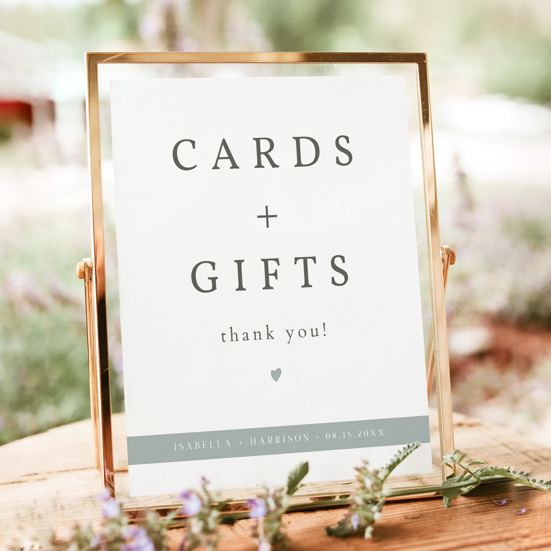 NINA Light Green Minimalist Cards and Gifts Wedding Sign