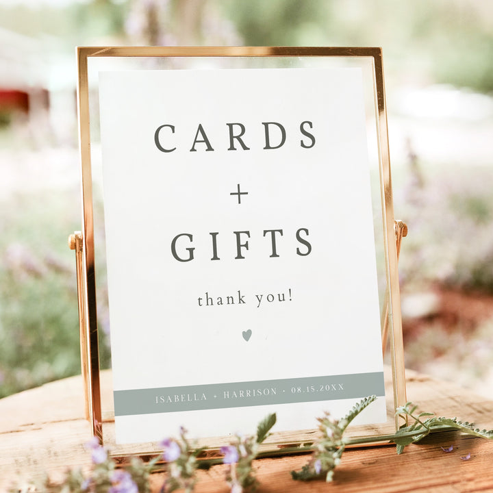 NINA Light Green Minimalist Cards and Gifts Wedding Sign