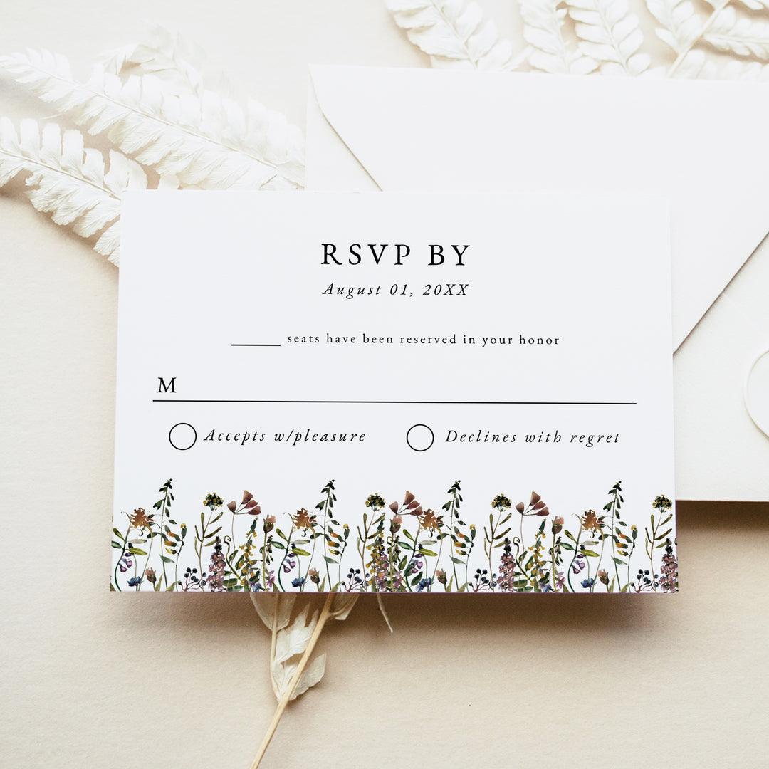 HEIDI Muted Tone Watercolor Wildflower Wedding RSVP Card Printed or Instant Download