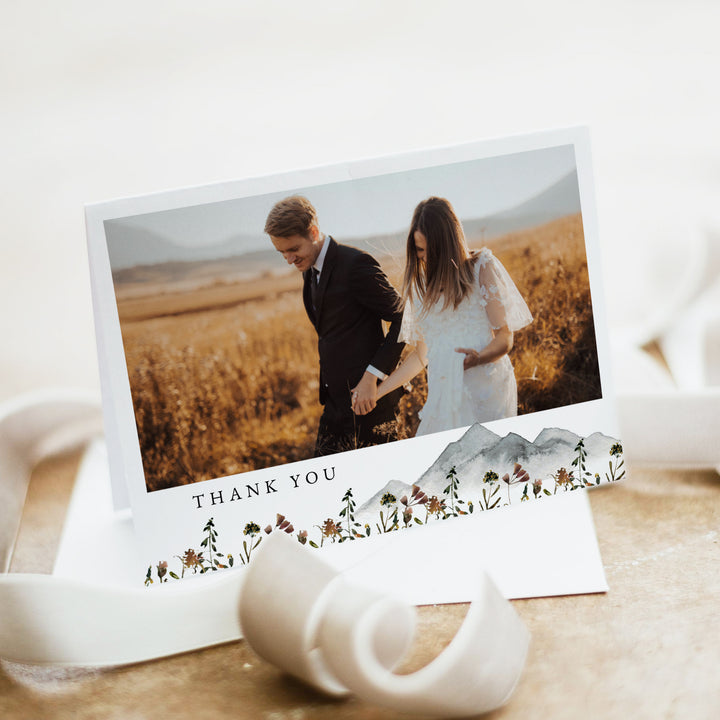 HEIDI Rustic Boho Wedding Photo Thank You Card