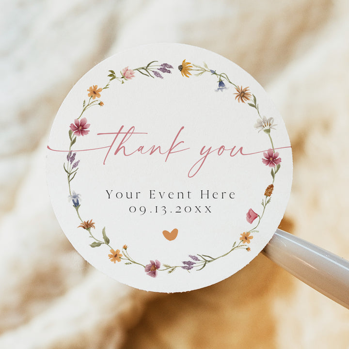 CAMILLA Round Boho Floral Thank You Gift Stickers