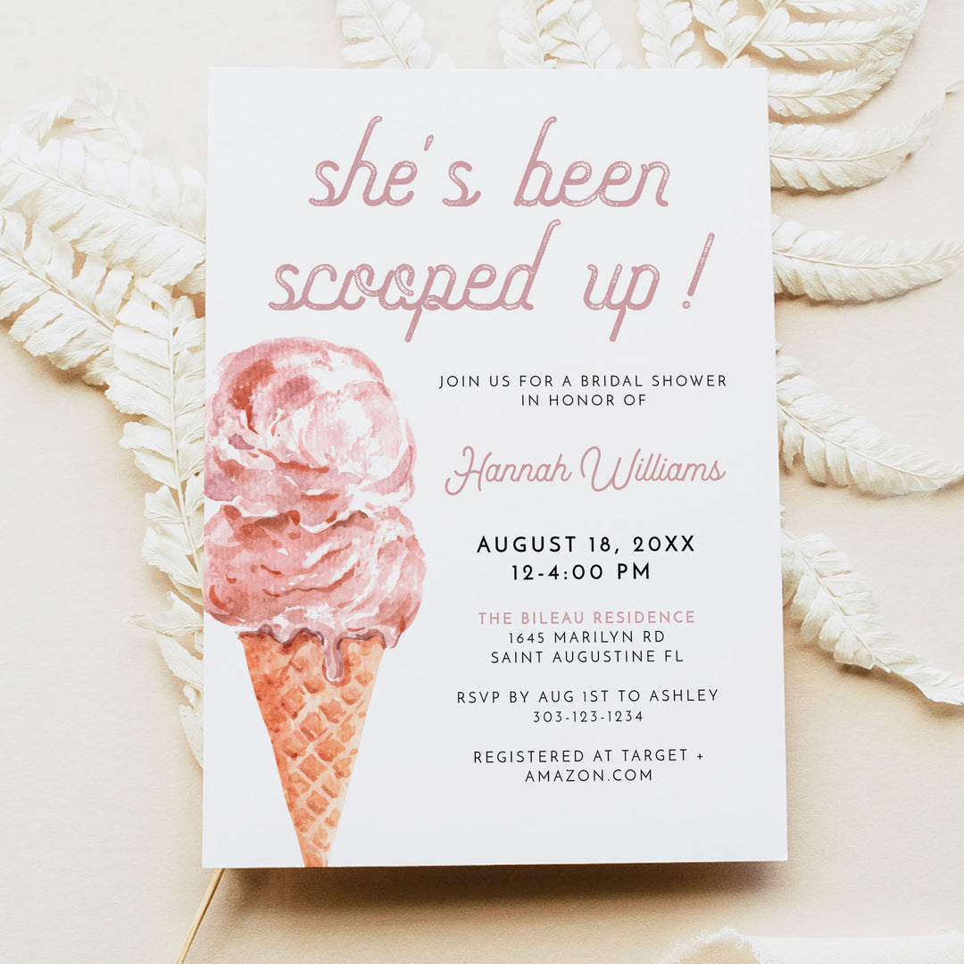 CLARA She's Been Scooped Up Pink Ice Cream Bridal Shower Invite