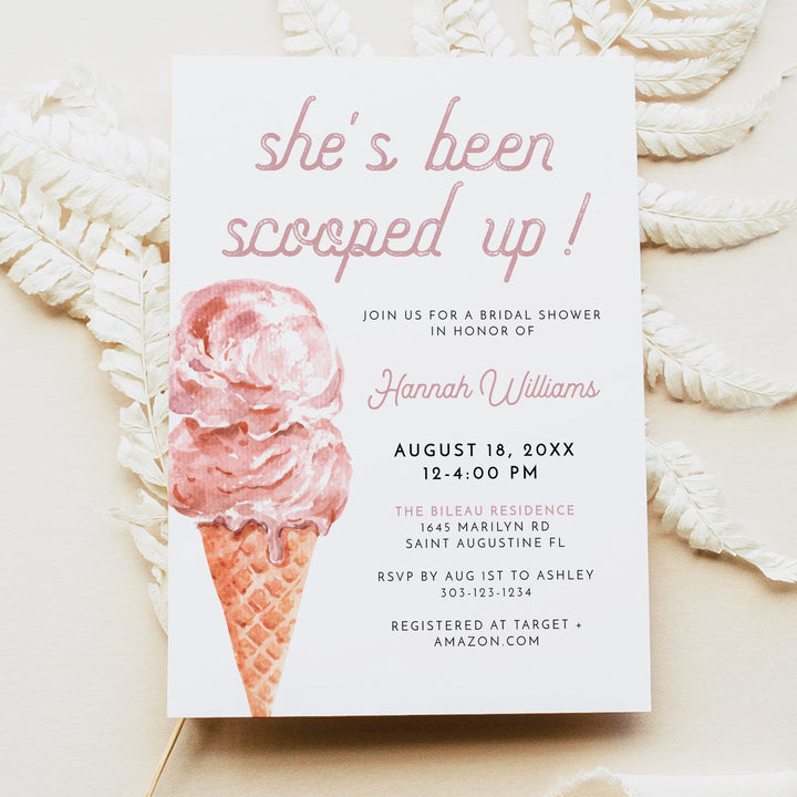 CLARA She's Been Scooped Up Pink Ice Cream Bridal Shower Invite