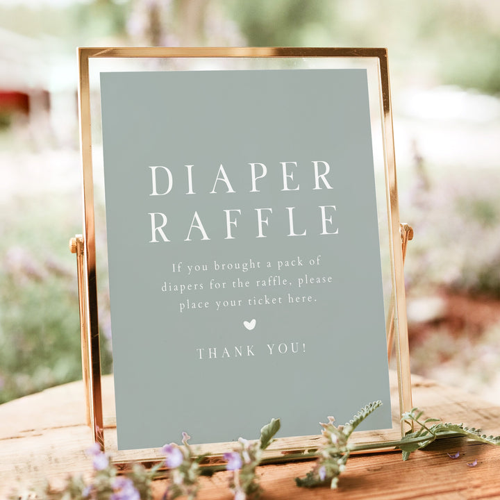 NINA Green Minimalist Baby Shower Diaper Raffle Game Sign