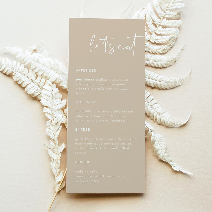 INDIE Beige Let's Eat Menu Cards for Desert Boho Wedding