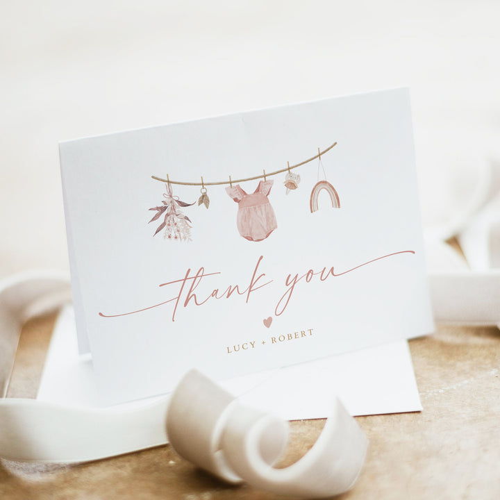 LUCY Clothesline Baby Shower Personalized Thank You Cards