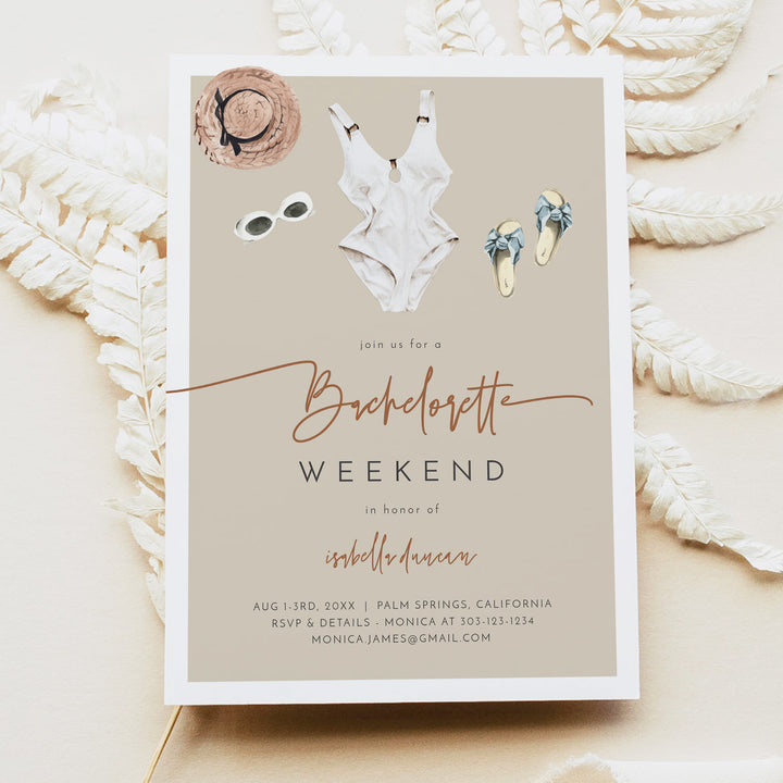 JADE Palm Tree Beach Bachelorette Party Invitation and Itinerary