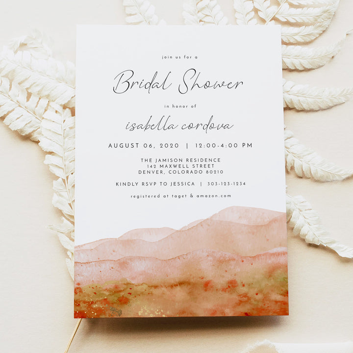 SONNY Burnt Orange Boho Watercolor Bridal Shower Invitation