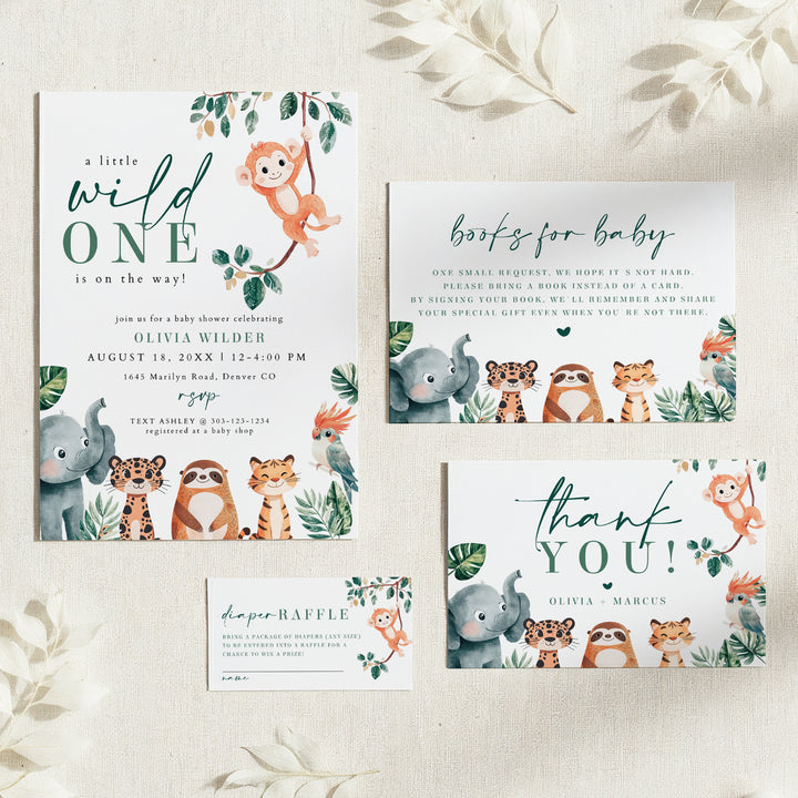 WILDER Wild One Jungle Baby Shower Invitation Bundle