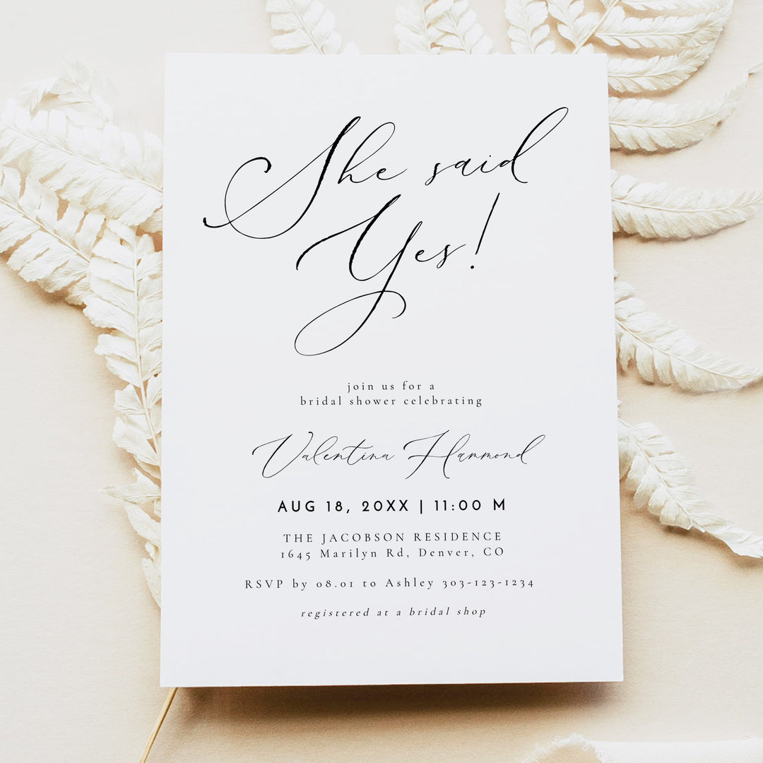 VALENTINA She Said Yes Elegant Bridal Shower Invitation with Photo