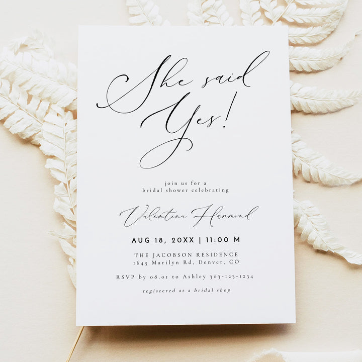 VALENTINA She Said Yes Elegant Bridal Shower Invitation with Photo