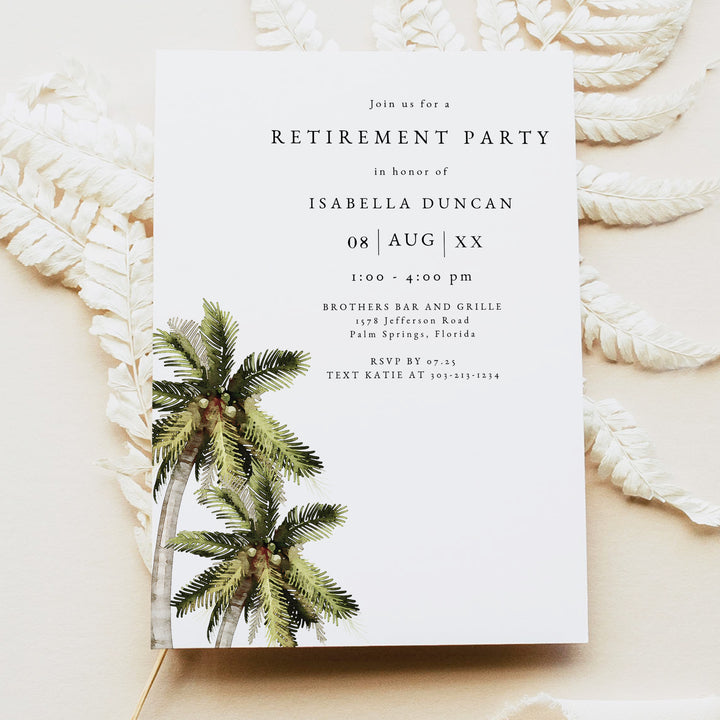 MONA Tropical Palm Tree Retirement Party Invitation