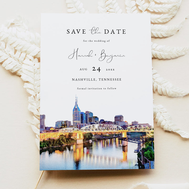 PAISLEY Nashville Tennessee Skyline Wedding Save the Dates with Photo