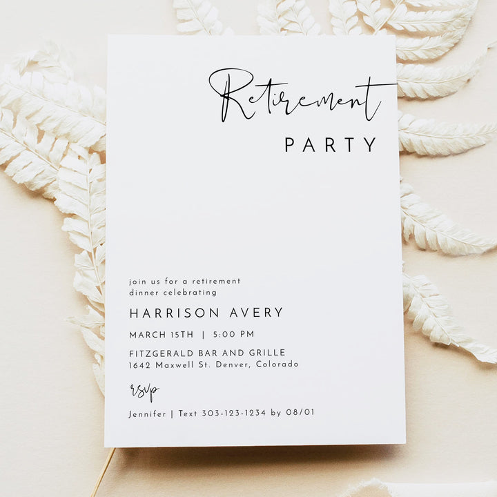 ADELLA Simple Black and White Retirement Party Invitations
