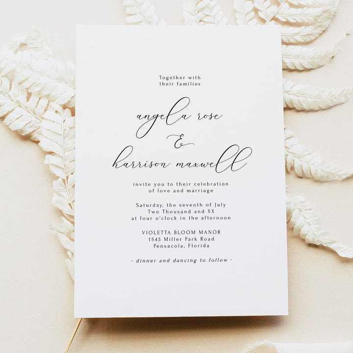 ASHER Simple Black and White Script Wedding Invitation with Photo