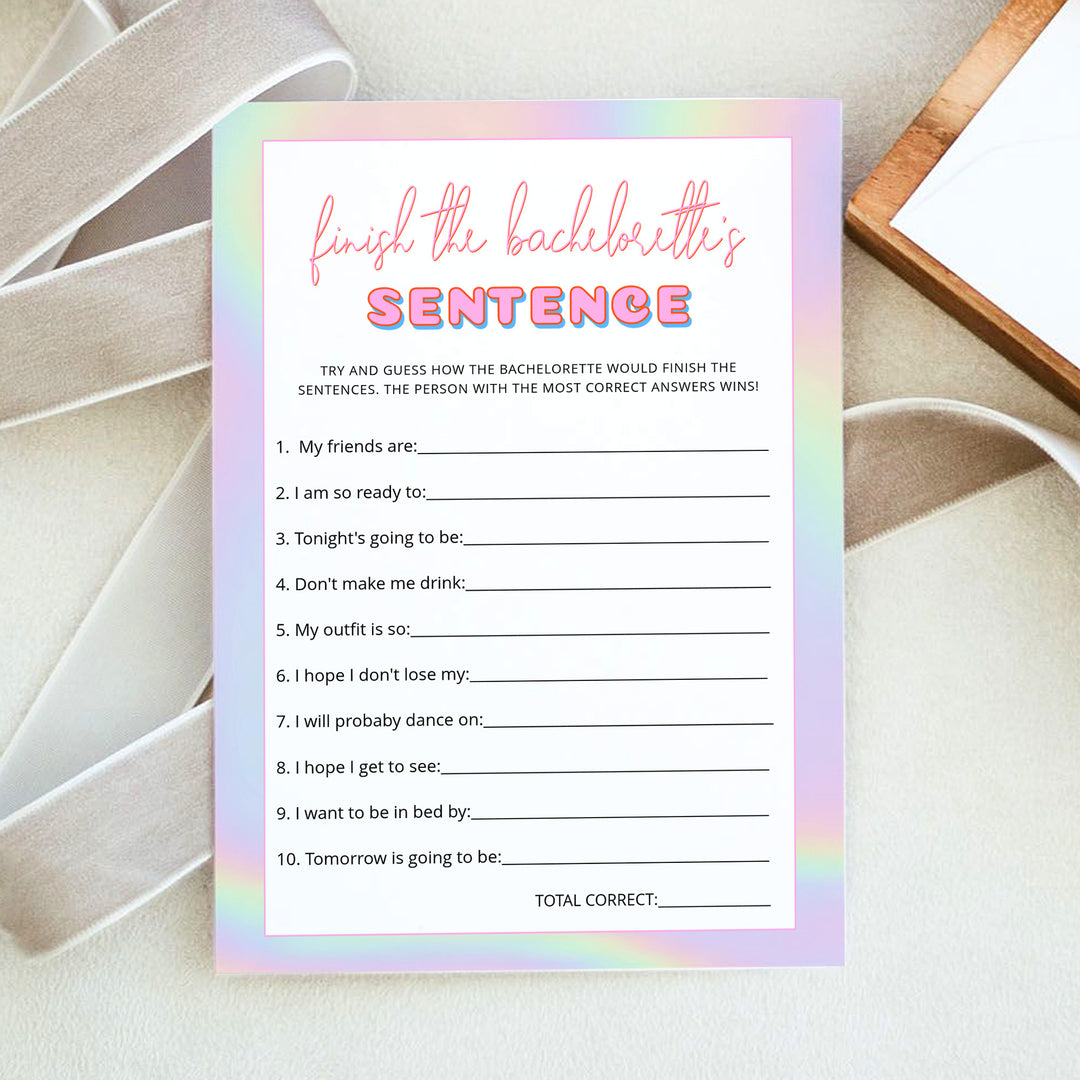 DINA Y2K Disco Bachelorette Finish The Sentence Game Cards