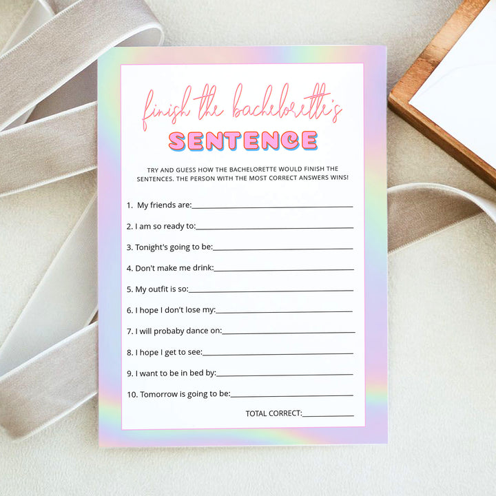 DINA Y2K Disco Bachelorette Finish The Sentence Game Cards