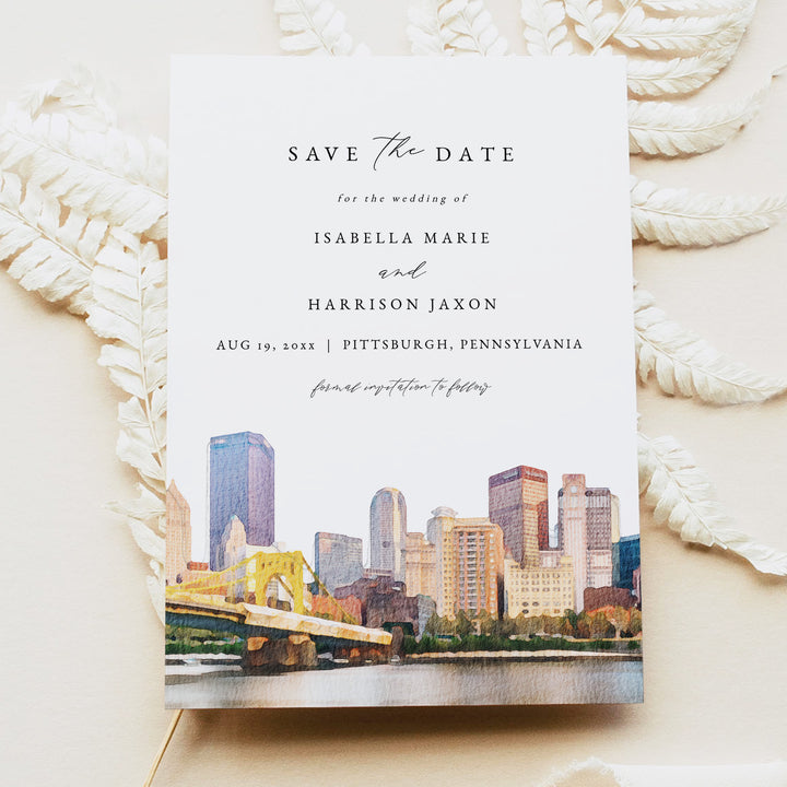 PITTSBURGH Pennsylvania Watercolor Wedding Save the Date Cards with Photo