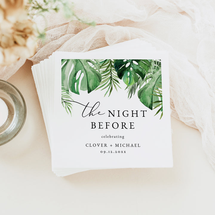 CORA Monstera and Palm Leaf Rehearsal Dinner Napkins