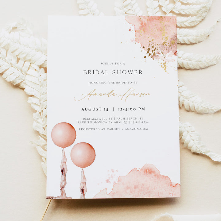 STELLA Luxury Blush Pink Watercolor Bridal Shower Invitation