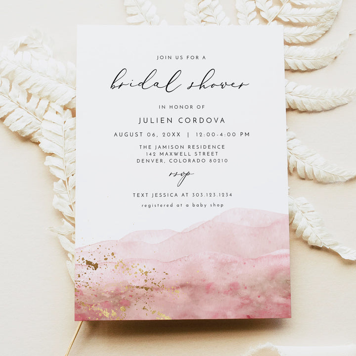 JULIEN Elegant Blush Watercolor Bridal Shower Invitation
