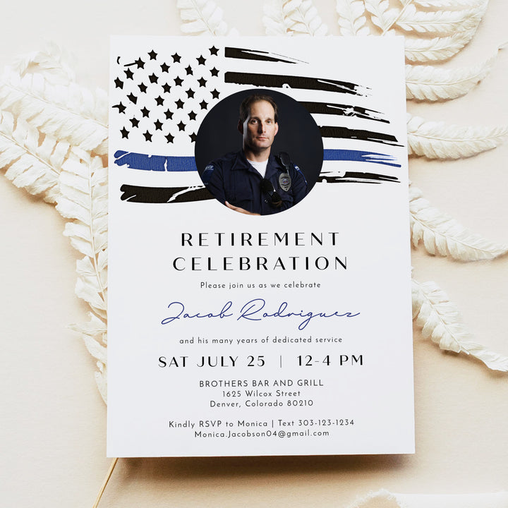 POLICE Flag Law Enforcement Retirement Invitations with Photo