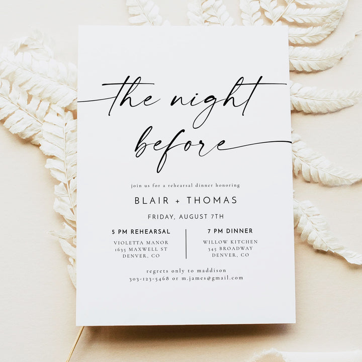 BLAIR The Night Before Minimalist Rehearsal Dinner Invitation