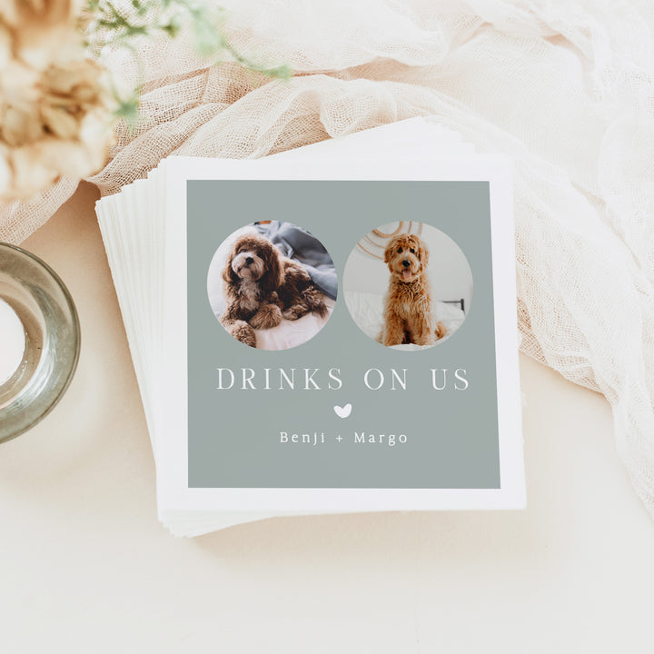 NINA Drinks On Us Sage Green Pet Napkins for Wedding